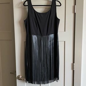 NWT black sleeveless dress with leather fringe